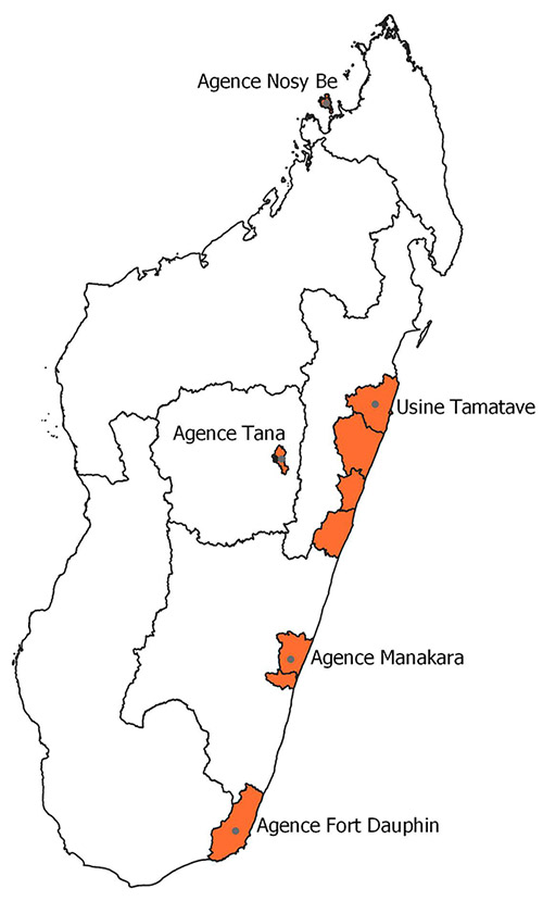zones de production d'épices à Madagascar